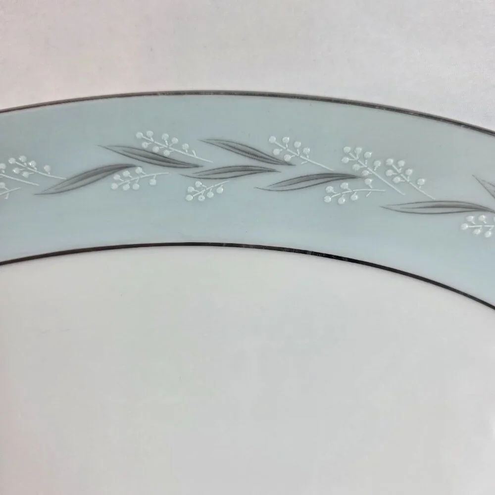 Noritake Sheldon Serving Platter 12 Inch White with Aqua Band and White Flowers